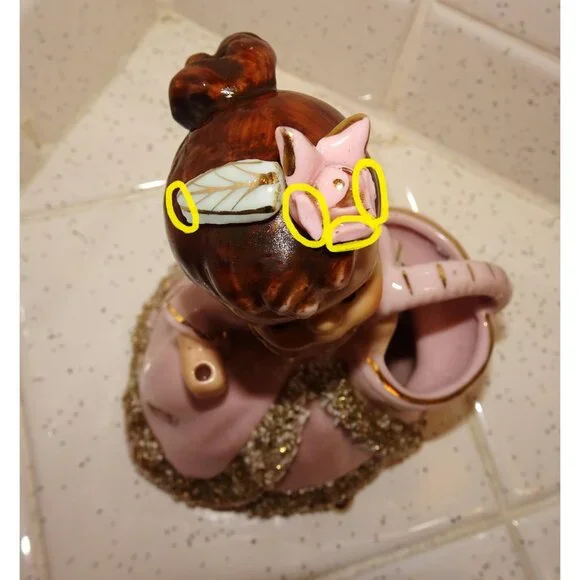 Vintage Ucagco Ceramic Women in Pink Dress w/ Basket Figurine antique lady - Picture 15 of 16